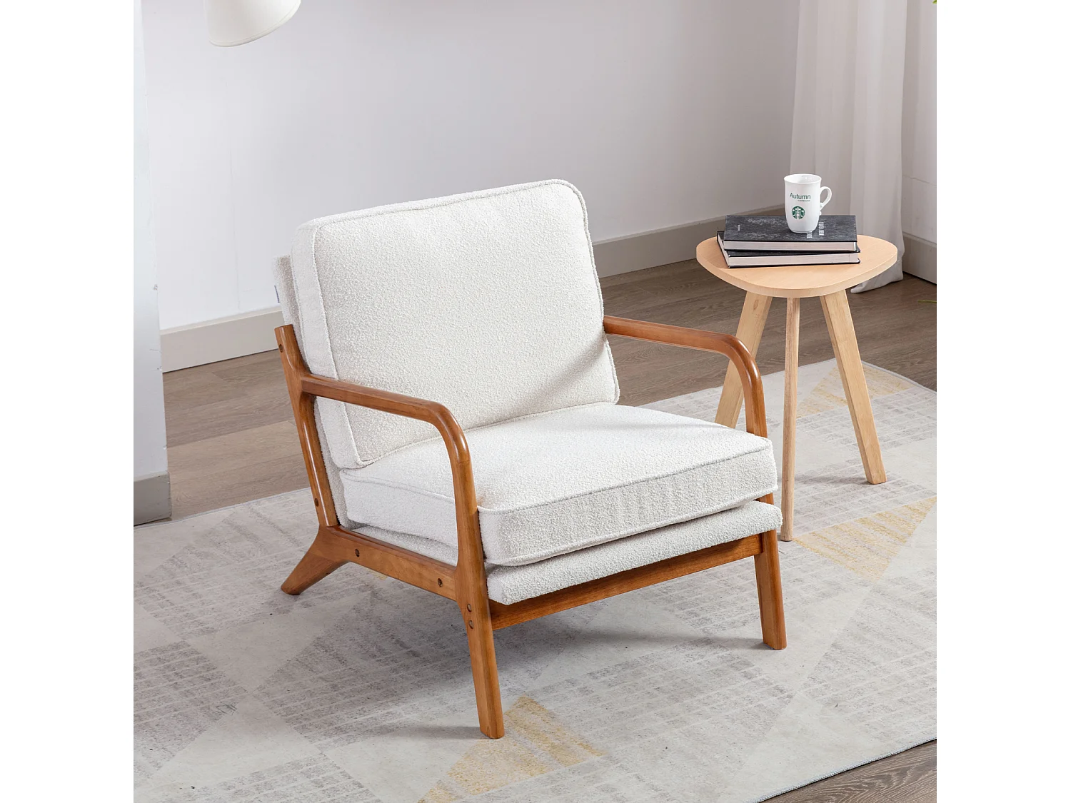 Chenille-Sessel, Holzrahmen, moderner Akzent-Loungesessel für das Wohnzimmer, 65 x 80 x 76 cm, Beige