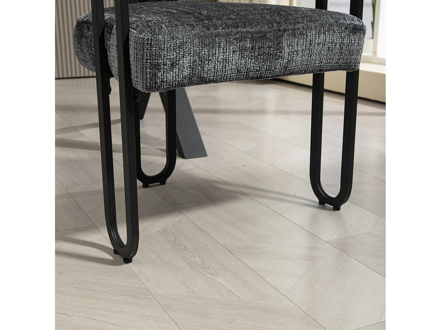 Lot de 2 chaises de salle à manger, avec dossier rond, pour salle à manger, salon, chambre à coucher, bureau, en chenille Gris