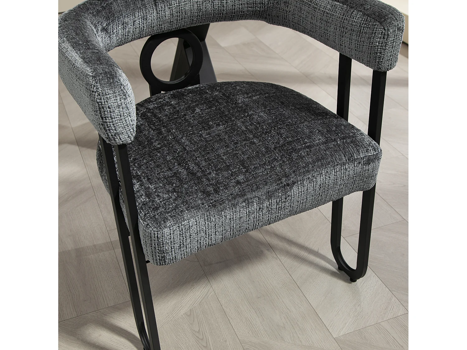 Lot de 2 chaises de salle à manger, avec dossier rond, pour salle à manger, salon, chambre à coucher, bureau, en chenille Gris