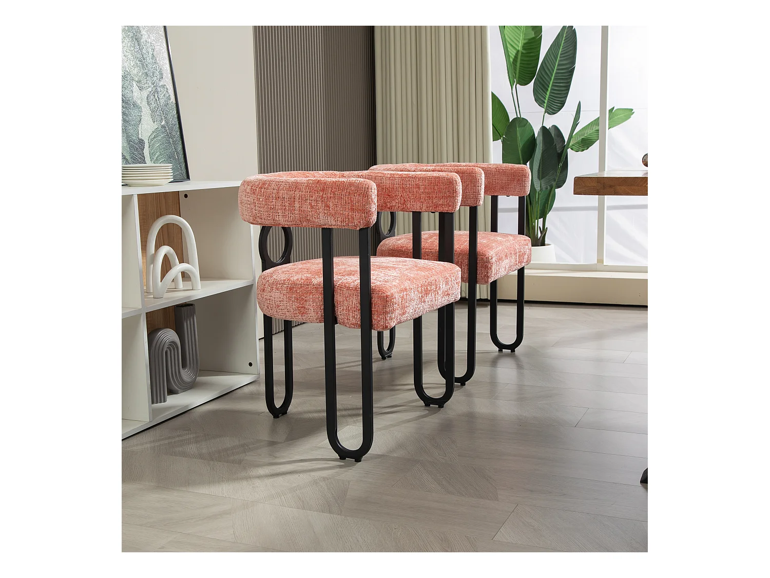 Lot de 2 chaises de salle à manger, avec dossier rond, pour salle à manger, salon, chambre à coucher, bureau, en chenille Rose