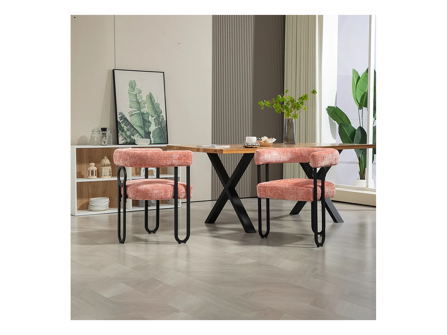 Lot de 2 chaises de salle à manger, avec dossier rond, pour salle à manger, salon, chambre à coucher, bureau, en chenille Rose