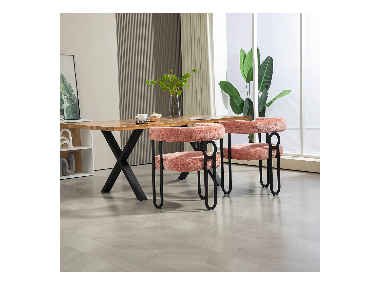 Lot de 2 chaises de salle à manger, avec dossier rond, pour salle à manger, salon, chambre à coucher, bureau, en chenille Rose