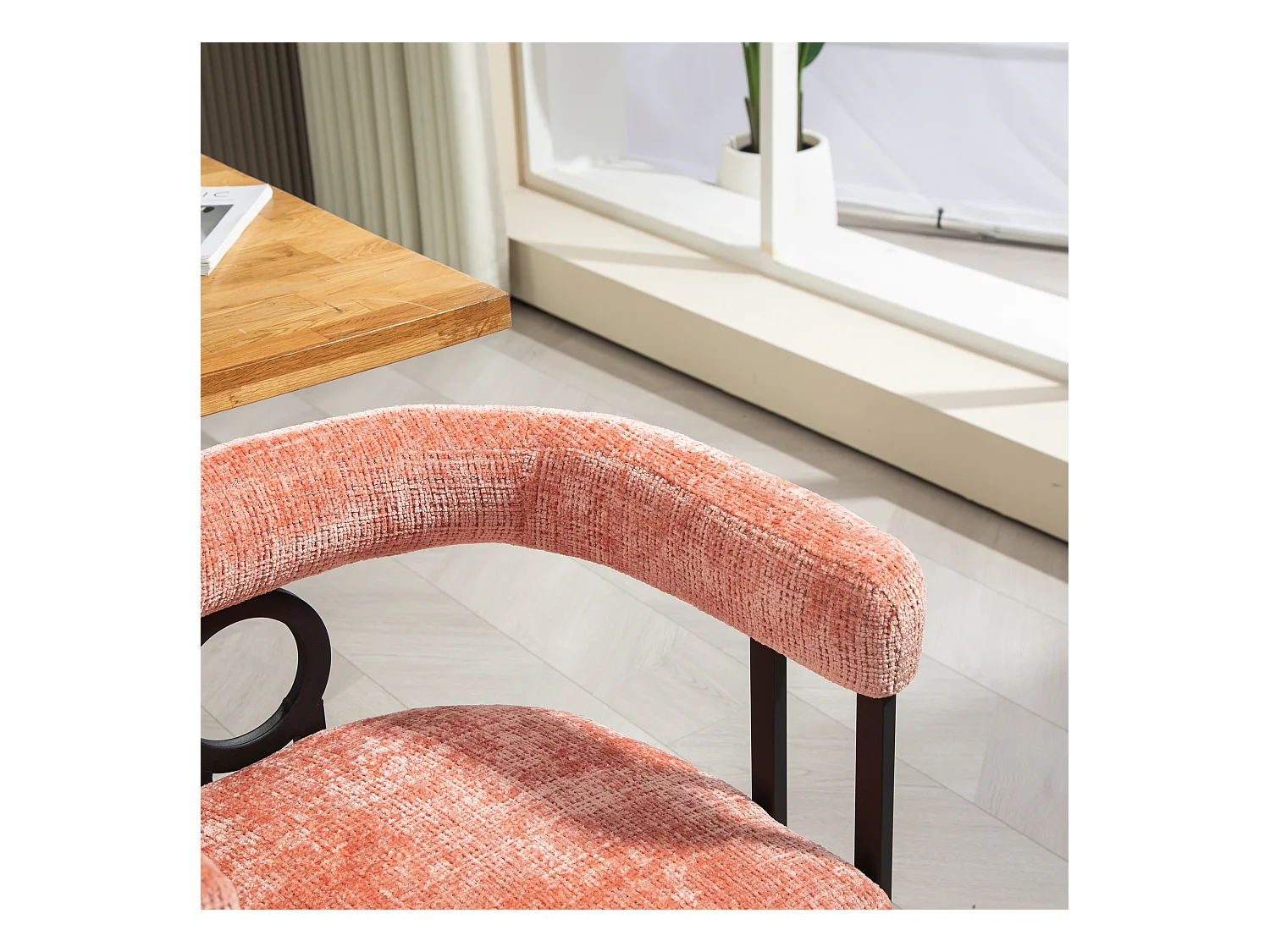 Lot de 2 chaises de salle à manger, avec dossier rond, pour salle à manger, salon, chambre à coucher, bureau, en chenille Rose