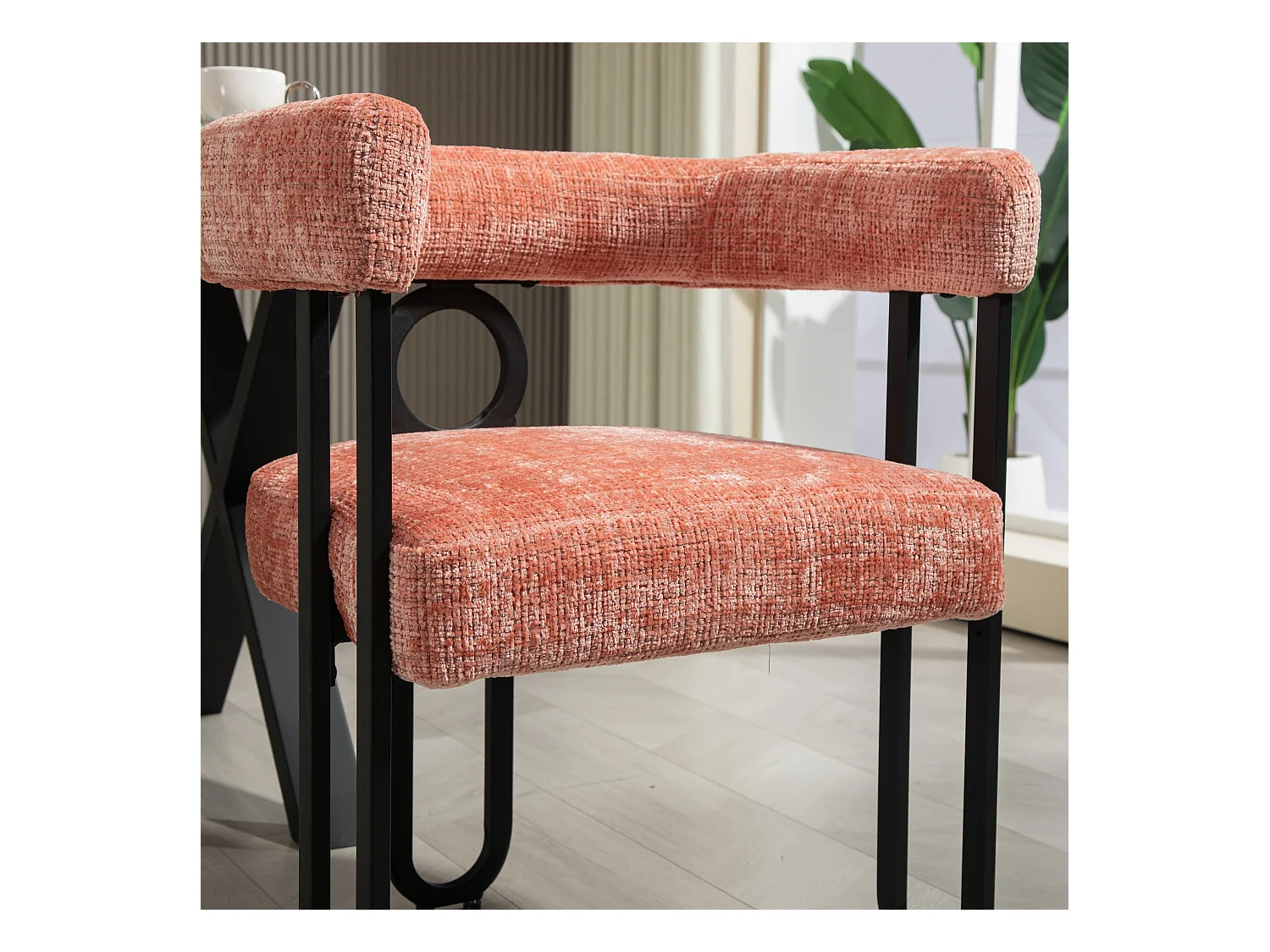 Lot de 2 chaises de salle à manger, avec dossier rond, pour salle à manger, salon, chambre à coucher, bureau, en chenille Rose