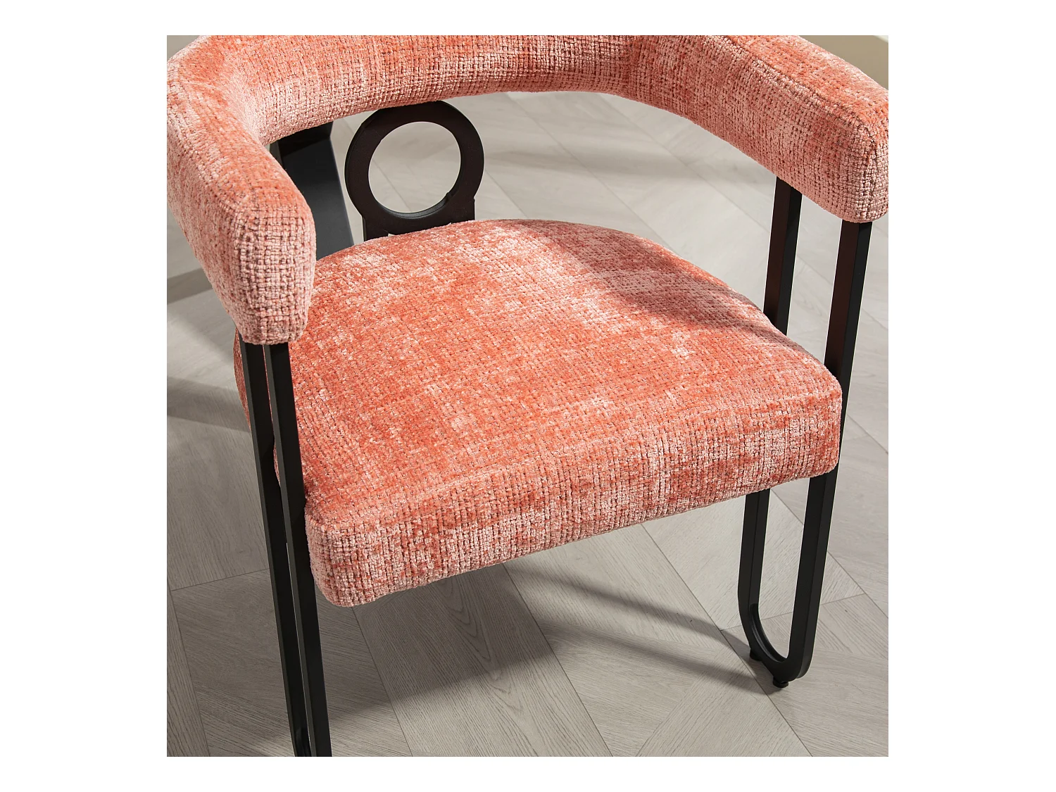 Lot de 2 chaises de salle à manger, avec dossier rond, pour salle à manger, salon, chambre à coucher, bureau, en chenille Rose