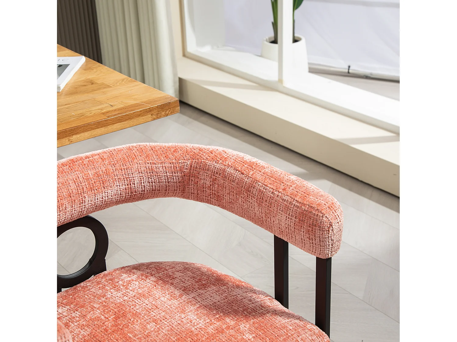 Lot de 2 chaises de salle à manger, avec dossier rond, pour salle à manger, salon, chambre à coucher, bureau, en chenille Rose