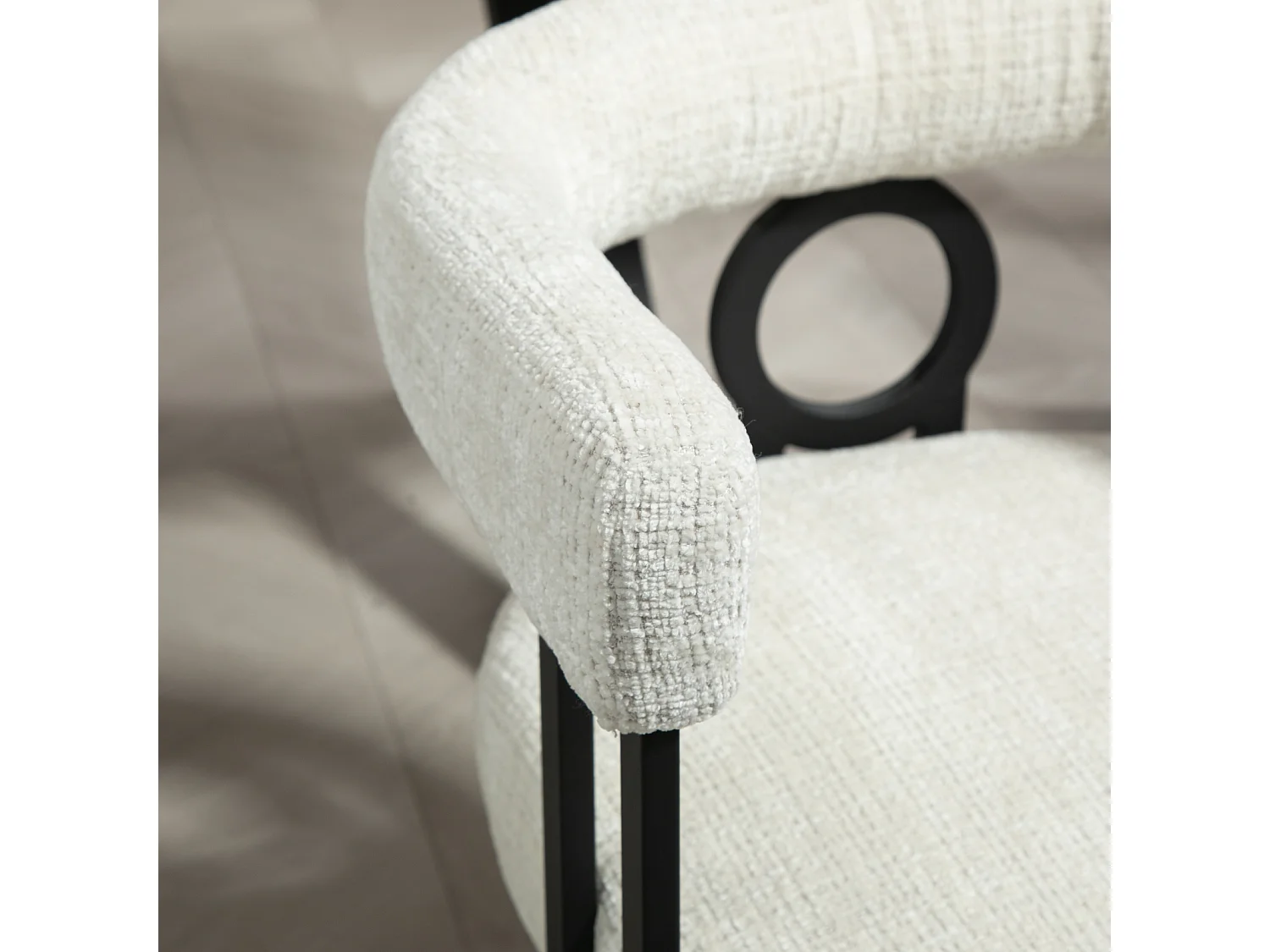 Set van 2 eetkamerstoelen, ronde rugleuning, voor eetkamer, woonkamer, slaapkamer, kantoor, beige chenille