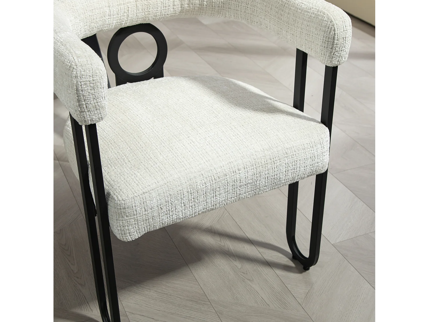 Set van 2 eetkamerstoelen, ronde rugleuning, voor eetkamer, woonkamer, slaapkamer, kantoor, beige chenille