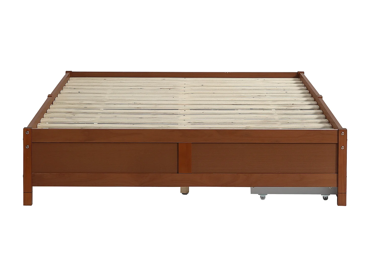 Bettgestell 140x200cm – Doppelbett aus Holz mit 2 Schubladen auf Rollen mit Lattenrost ohne Kopfteil – rotbraun