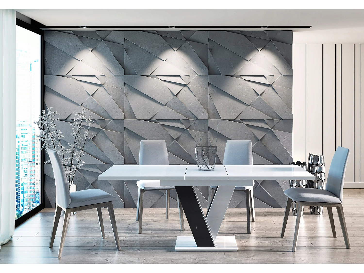 TABLE A MANGER EXTENSIBLE MASSI - BLANC ET NOIR LAQUE 120 - 160 CM