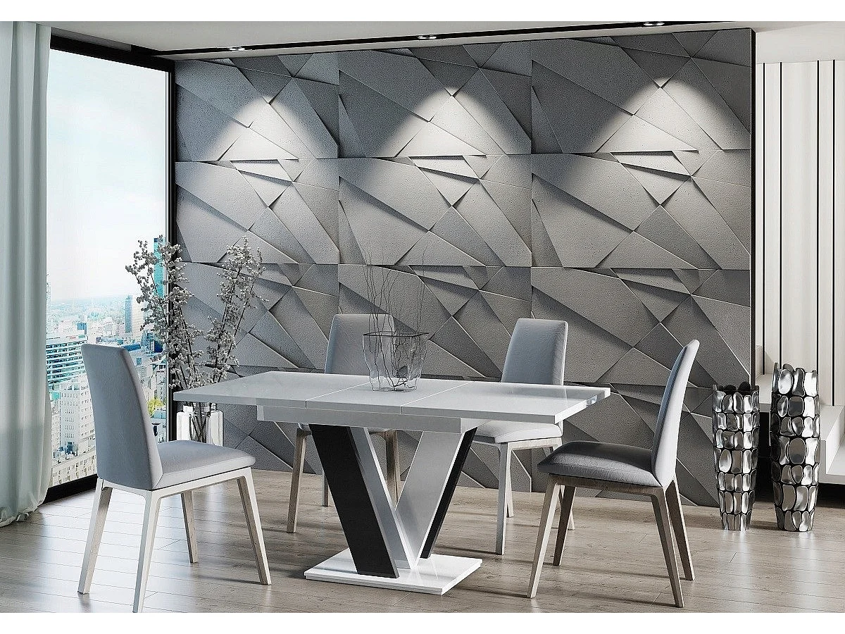 TABLE A MANGER EXTENSIBLE MASSI - BLANC ET NOIR LAQUE 120 - 160 CM