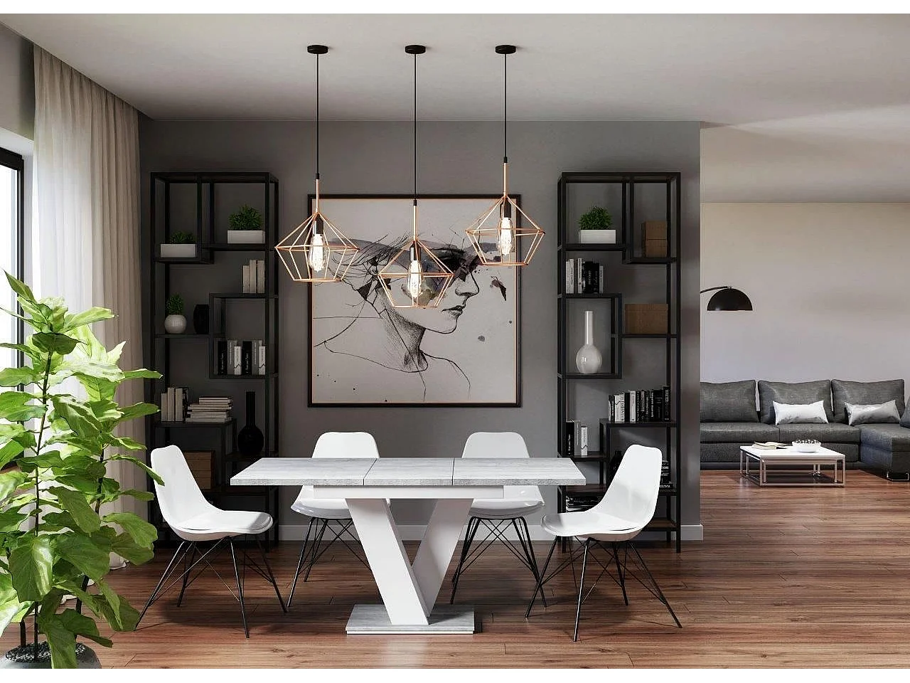 TABLE A MANGER EXTENSIBLE MASSI - BETON ET BLANC 120 - 160 CM