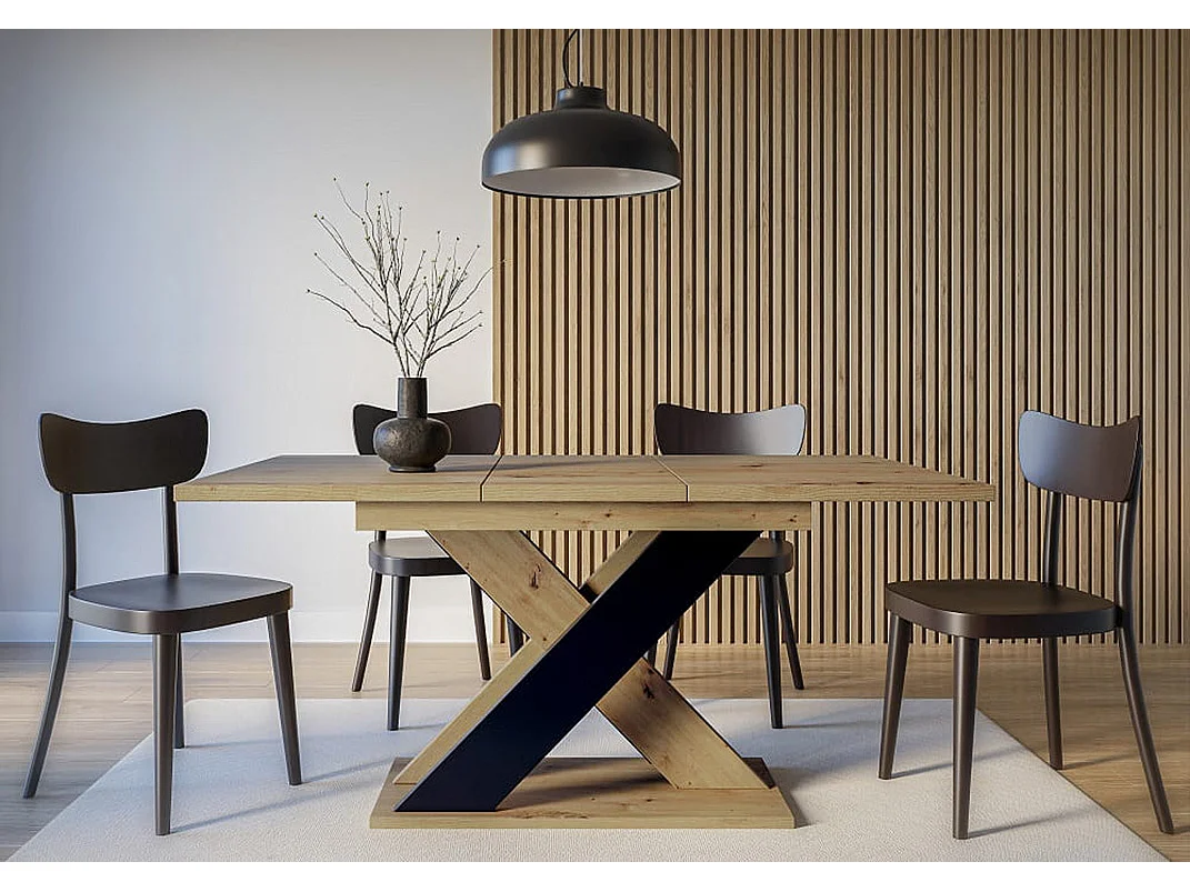 TABLE A MANGER EXTENSIBLE LAOS - BOIS SCIE et NOIR MAT 120 - 160 CM