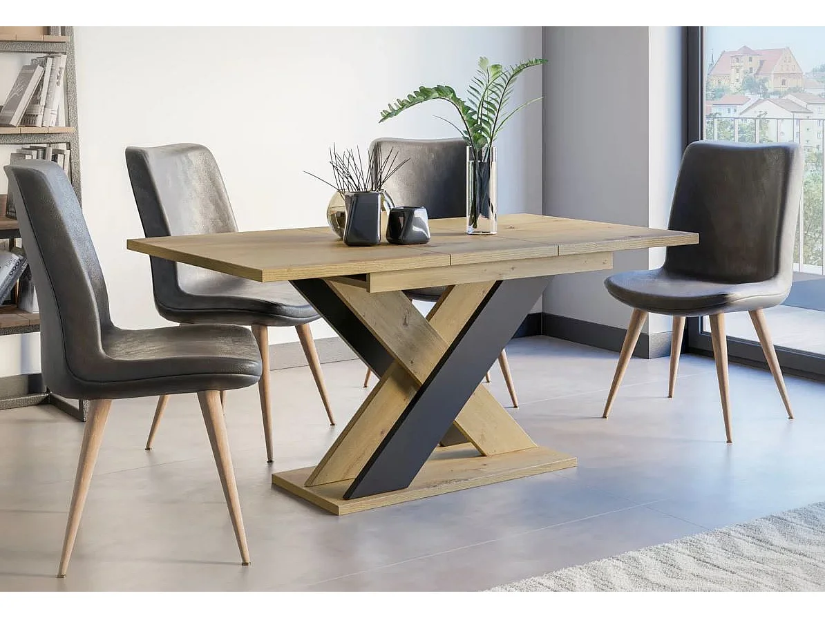 TABLE A MANGER EXTENSIBLE LAOS - BOIS SCIE et NOIR MAT 120 - 160 CM