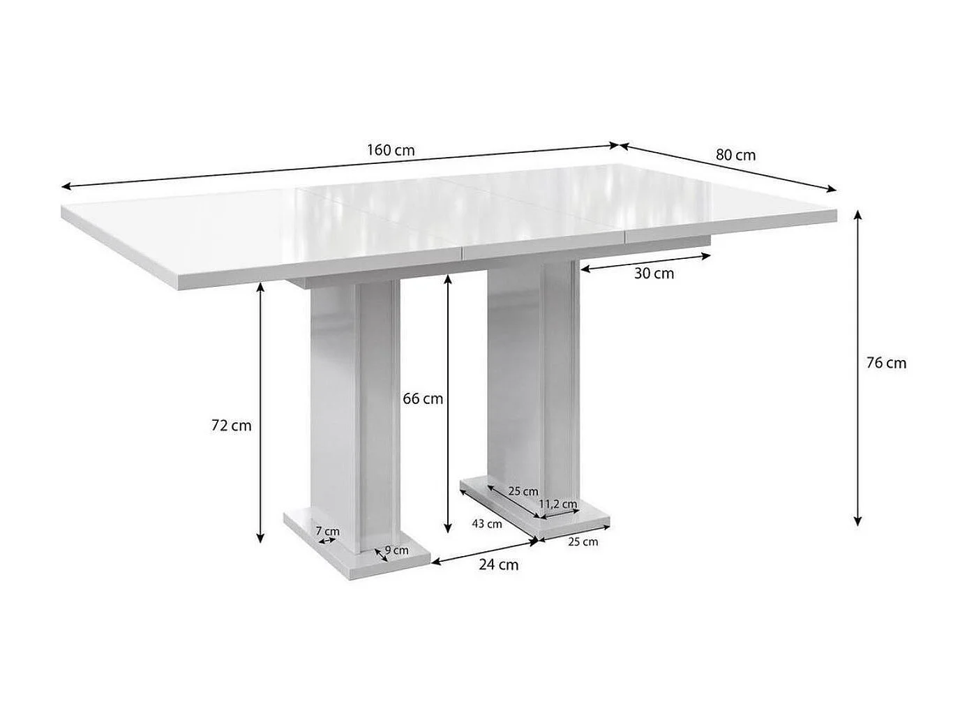 TABLE A MANGER EXTENSIBLE ROSS - BLANC LAQUE 120 - 160 CM