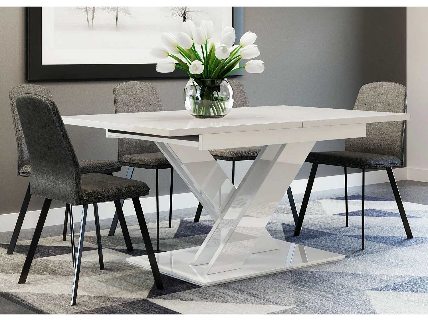 TABLE A MANGER EXTENSIBLE BRUCE - BLANC LAQUE 140 - 180 CM