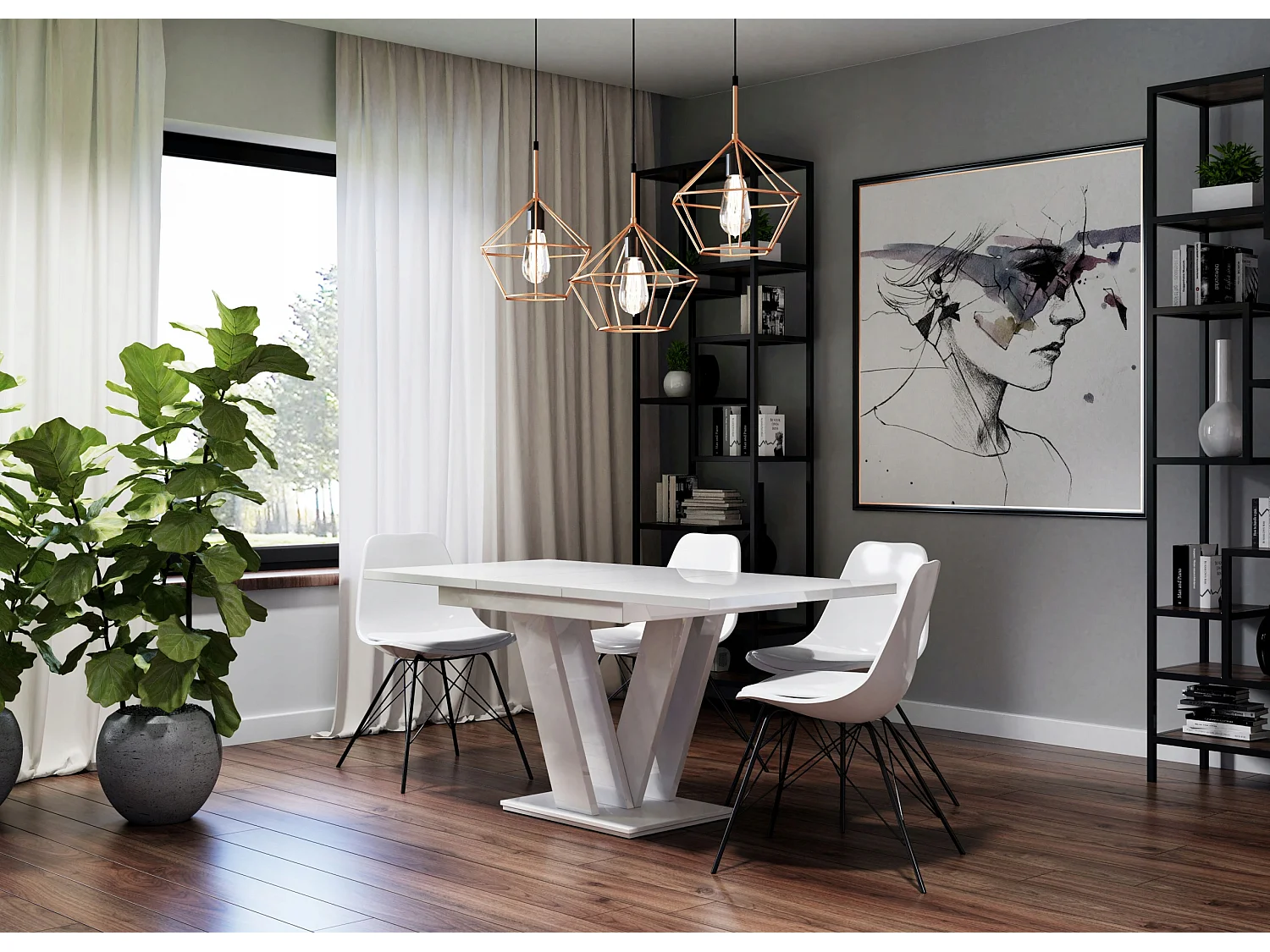 Table à manger extensible Massi - Blanc laqué 120 - 160 cm