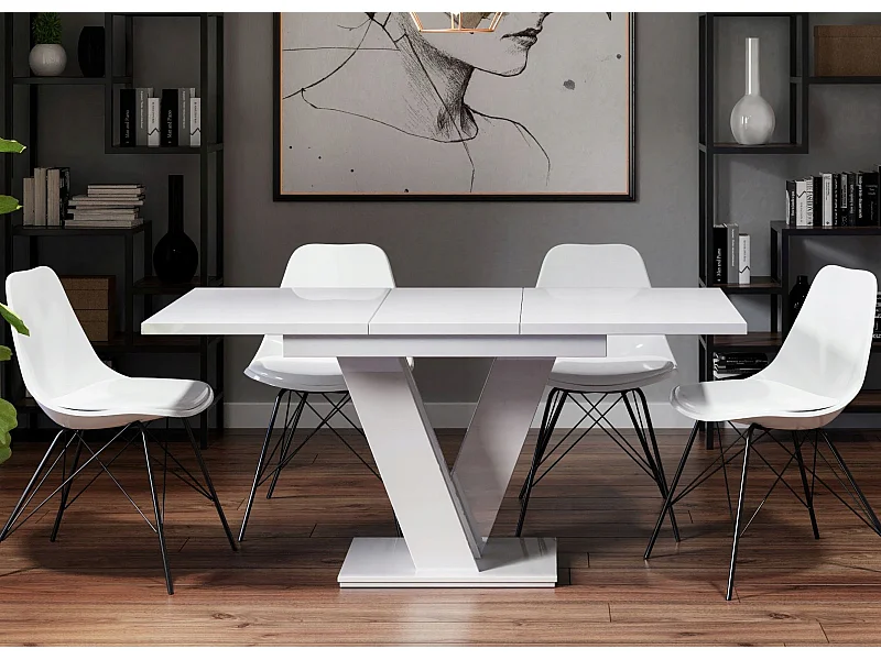 Table à manger extensible Massi - Blanc laqué 120 - 160 cm
