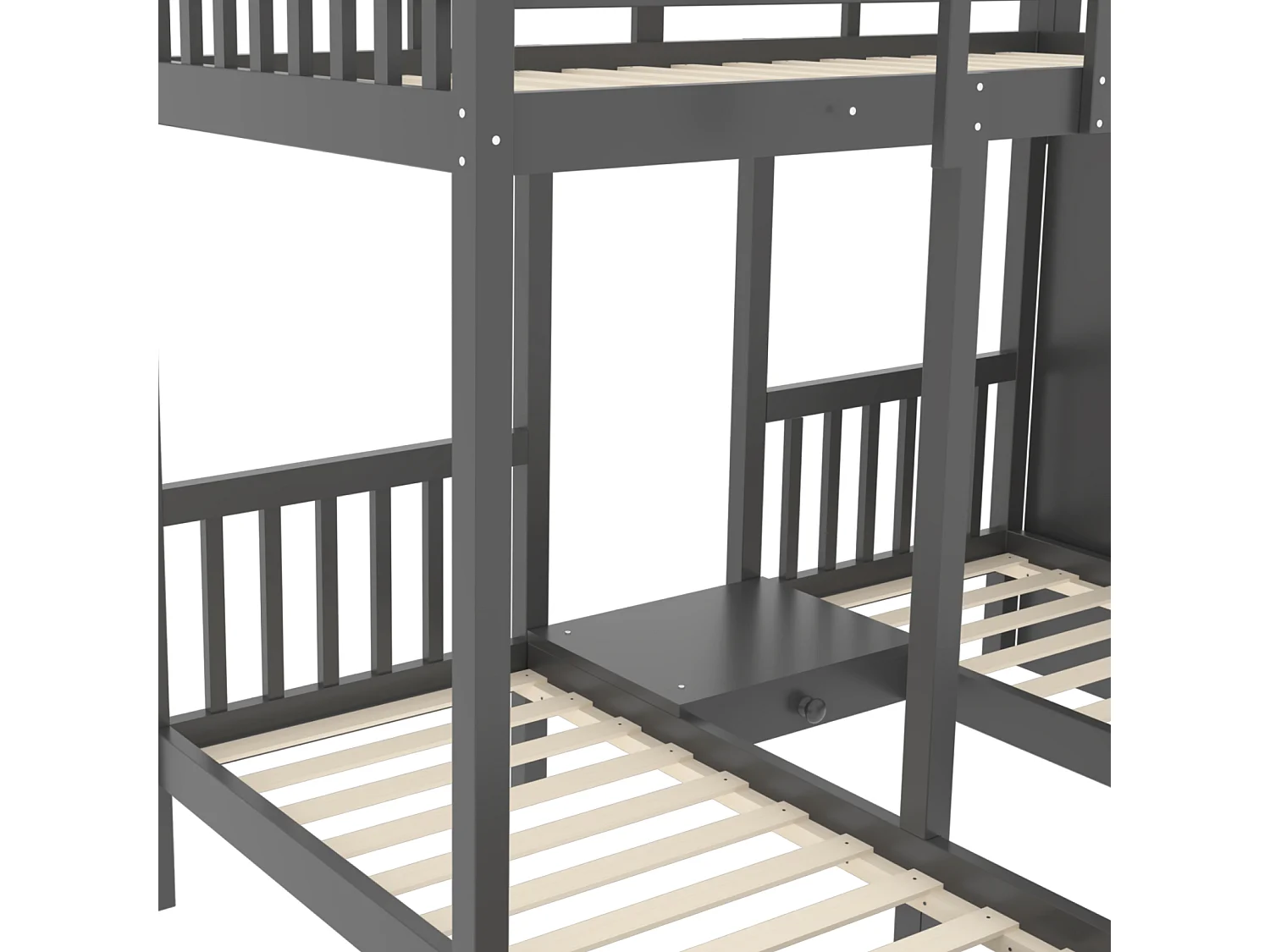 Litera infantil de 3 plazas 90x200 cm Cama triple Cama individual de madera con mesita de noche Cajones Escalera de almacenamiento - gris