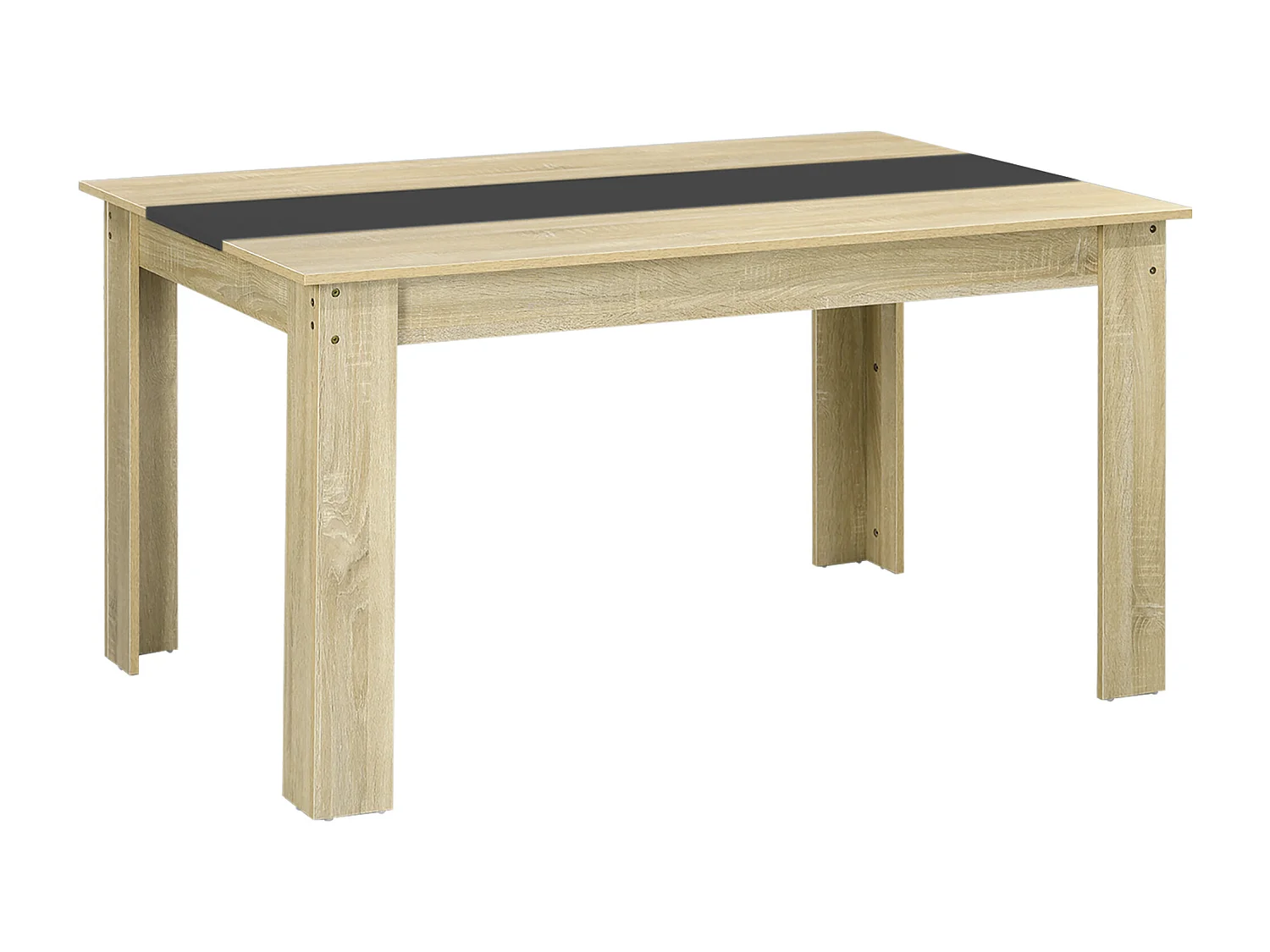 Table à manger rectangulaire 6 personnes - dim. 140L x 90l x 75H cm - aspect chêne clair noir