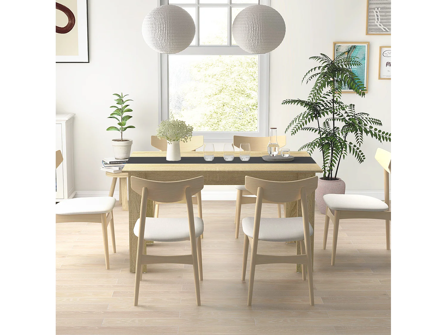 Table à manger rectangulaire 6 personnes - dim. 140L x 90l x 75H cm - aspect chêne clair noir