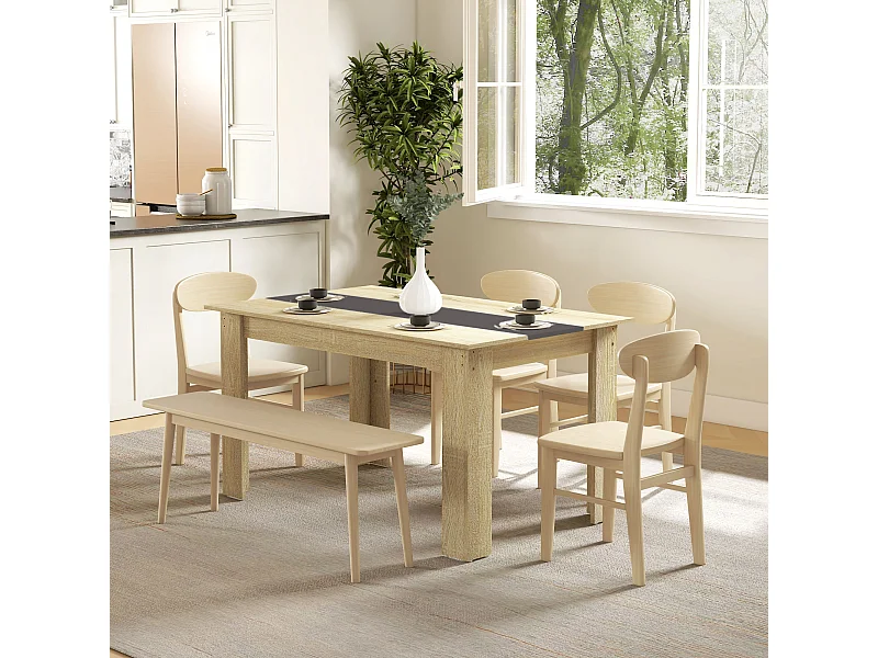 Table à manger rectangulaire 6 personnes - dim. 140L x 90l x 75H cm - aspect chêne clair noir