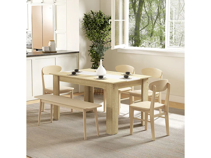 Table à manger rectangulaire 6 personnes - dim. 140L x 90l x 75H cm - aspect chêne clair blanc