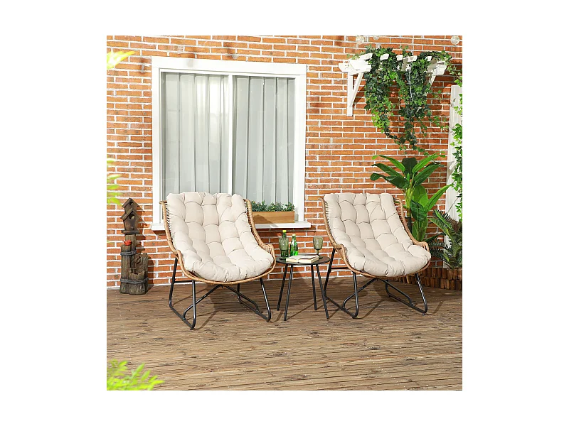 Ensemble bistrot de jardin 3 pcs 2 chaises table basse coussins beige