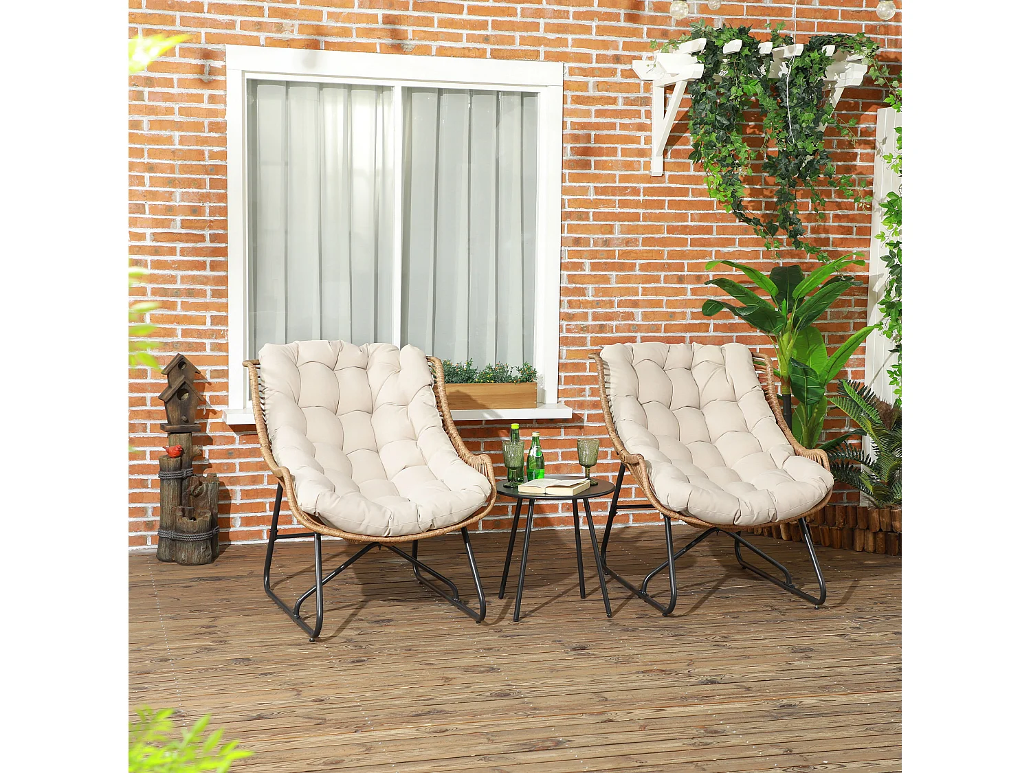 Ensemble bistrot de jardin 3 pcs 2 chaises table basse coussins beige