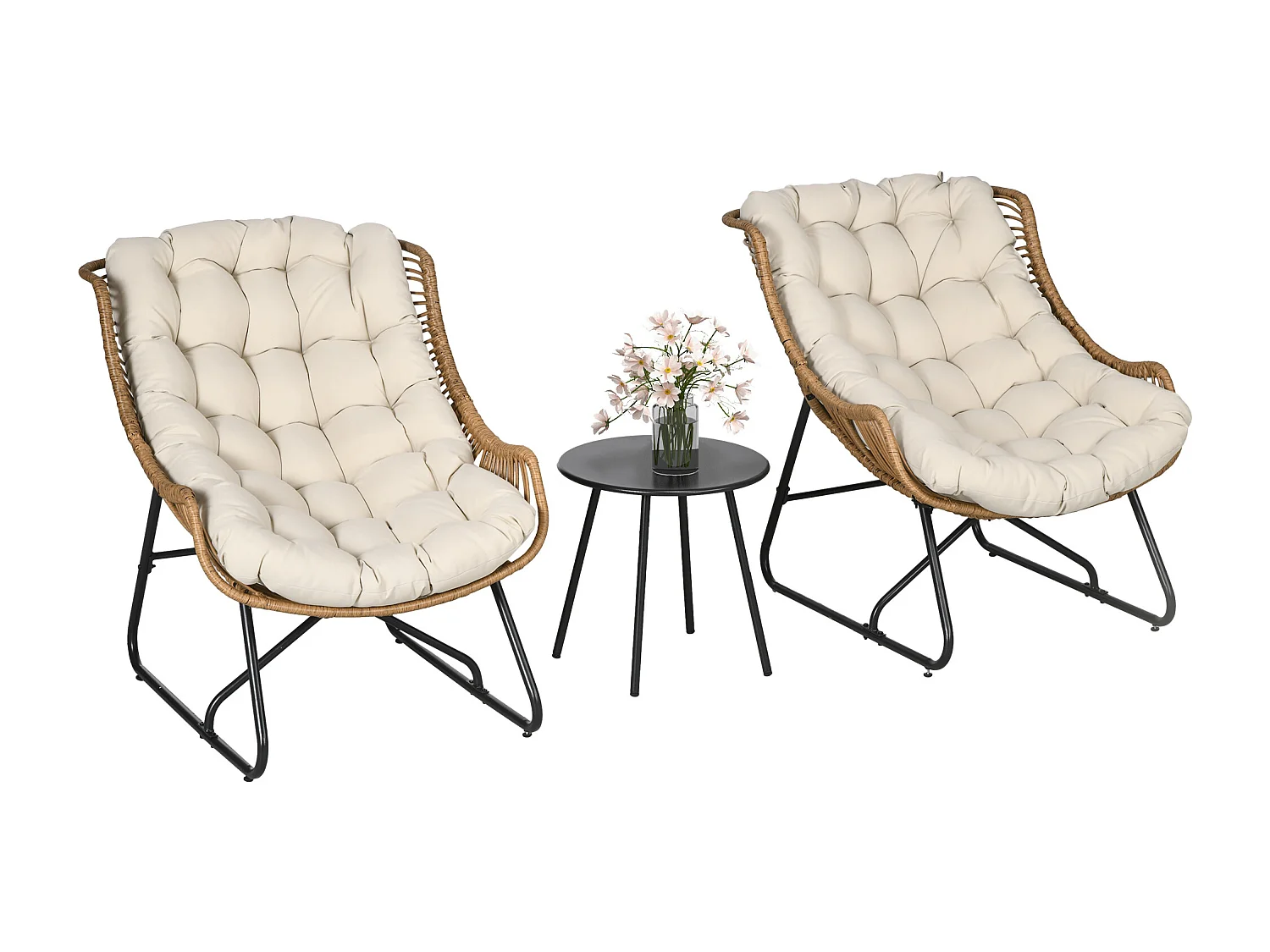 Ensemble bistrot de jardin 3 pcs 2 chaises table basse coussins beige