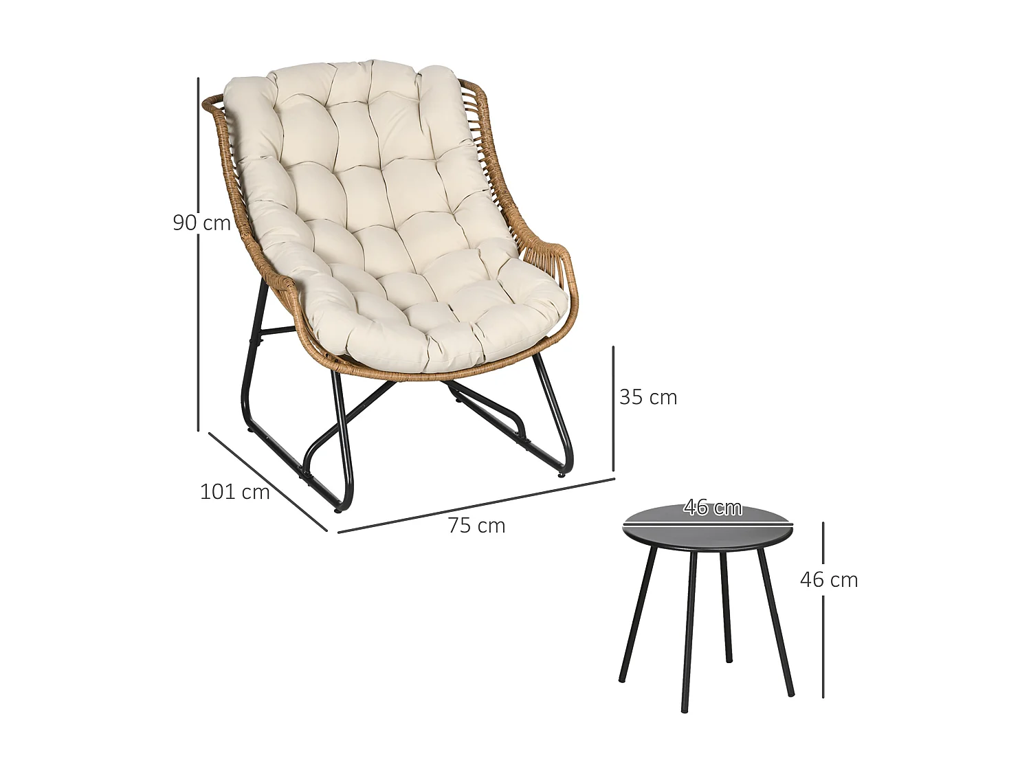 Ensemble bistrot de jardin 3 pcs 2 chaises table basse coussins beige