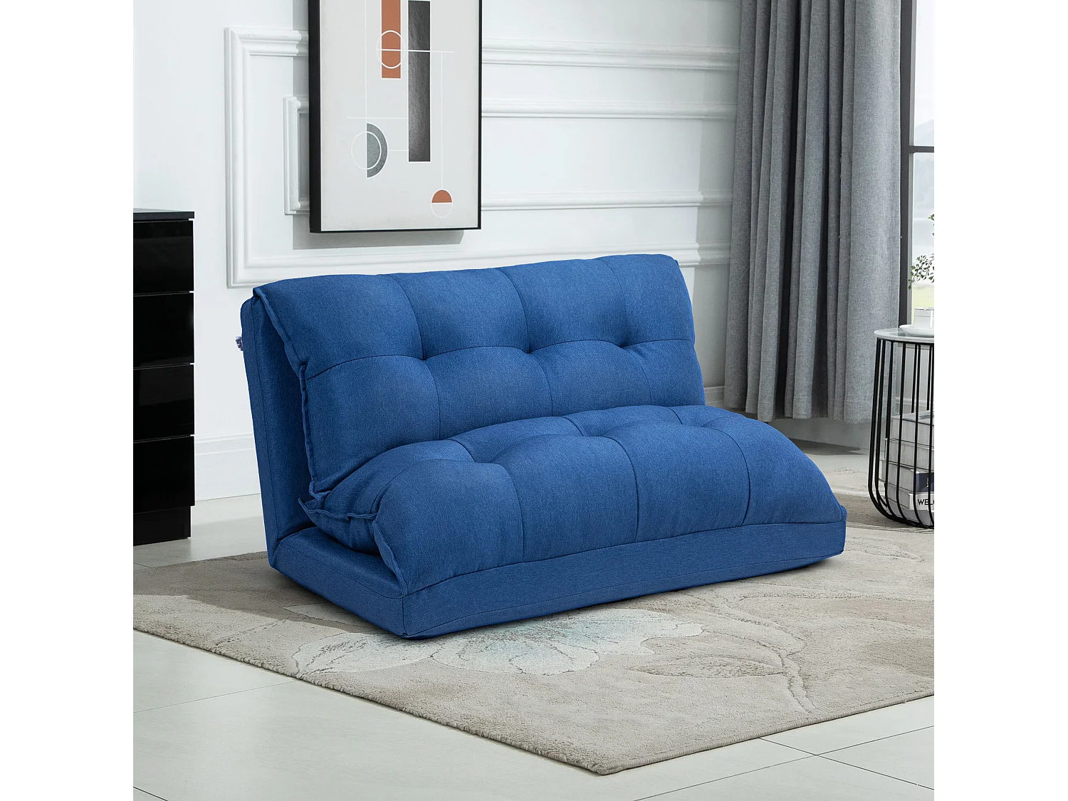 Chauffeuse - matelas d'appoint pliant - fauteuil convertible - inclinaison dossier réglable 13 positions - tissu lin bleu