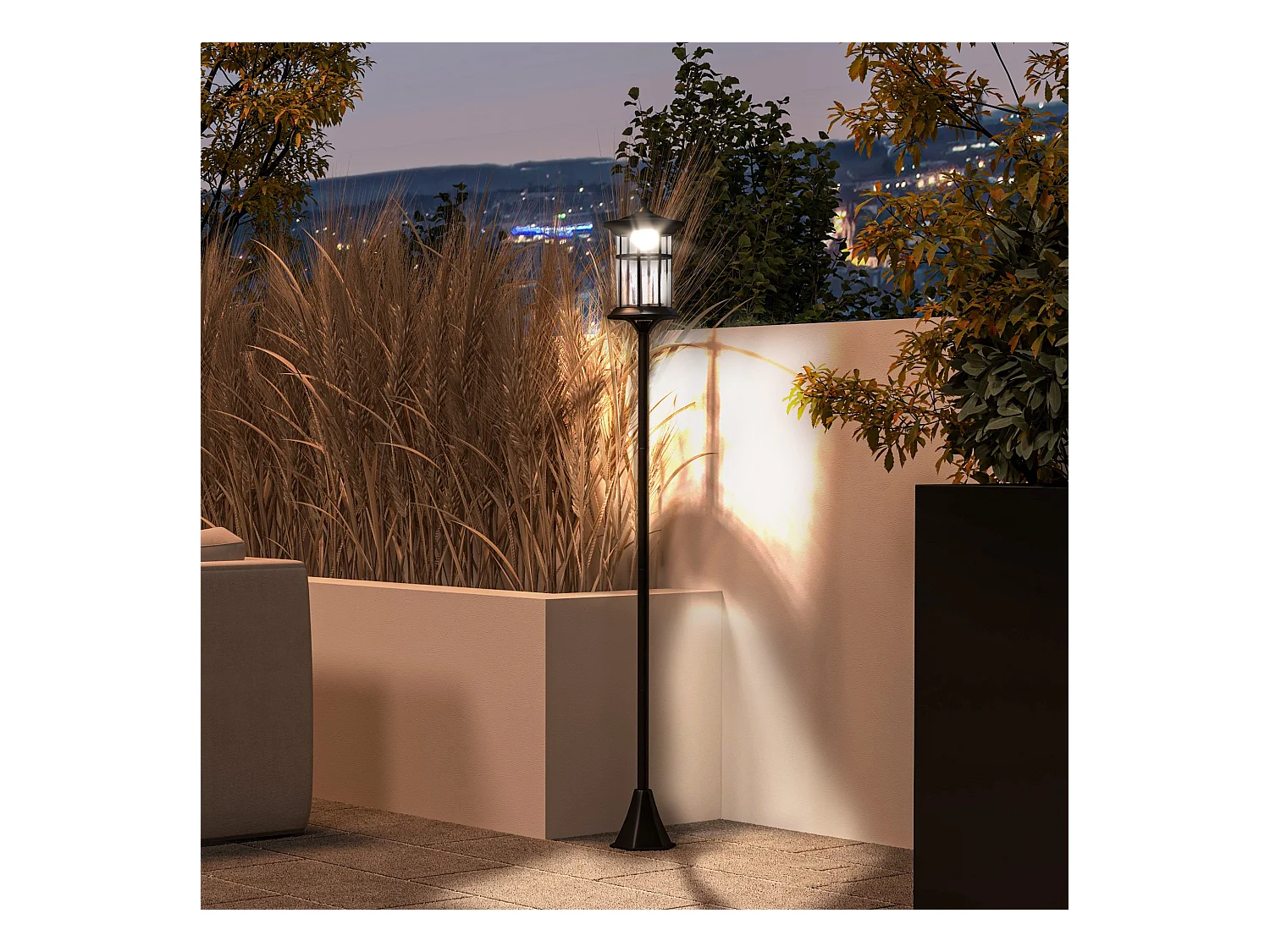 Lampadaire solaire LED extérieur sur pied H. 184 cm noir