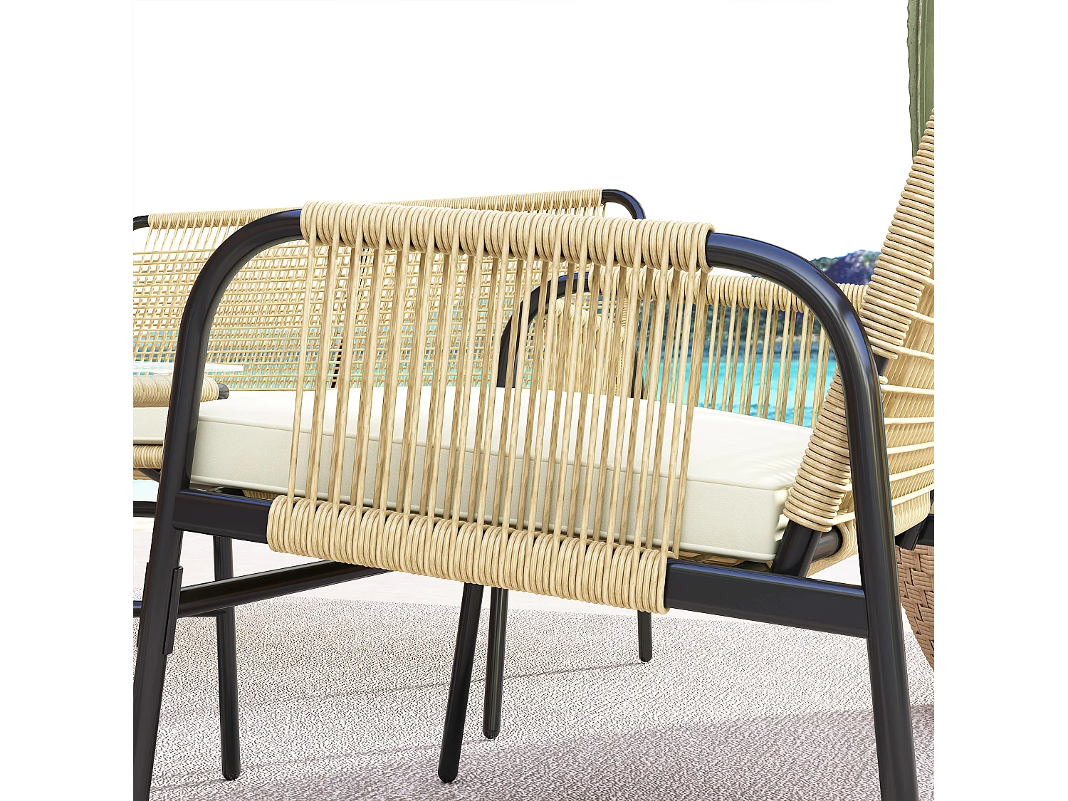 Salon de jardin 4 places 4 pièces style colonial table basse coussins crème inclus résine tressée beige