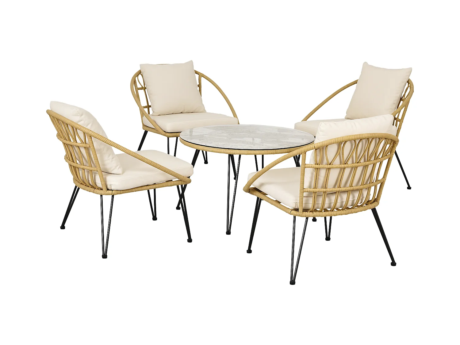 Ensemble salon de jardin bas style bohème 4 places 5 pcs avec coussins