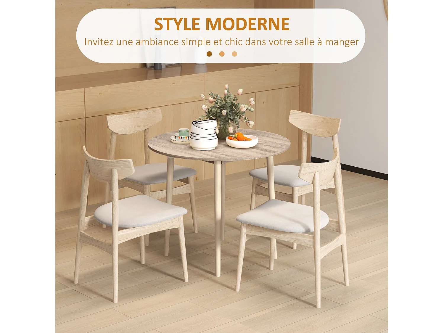 Table ronde de salle à manger cuisine pliable 2 abattants Ø 89 cm bois de pin aspect chêne clair