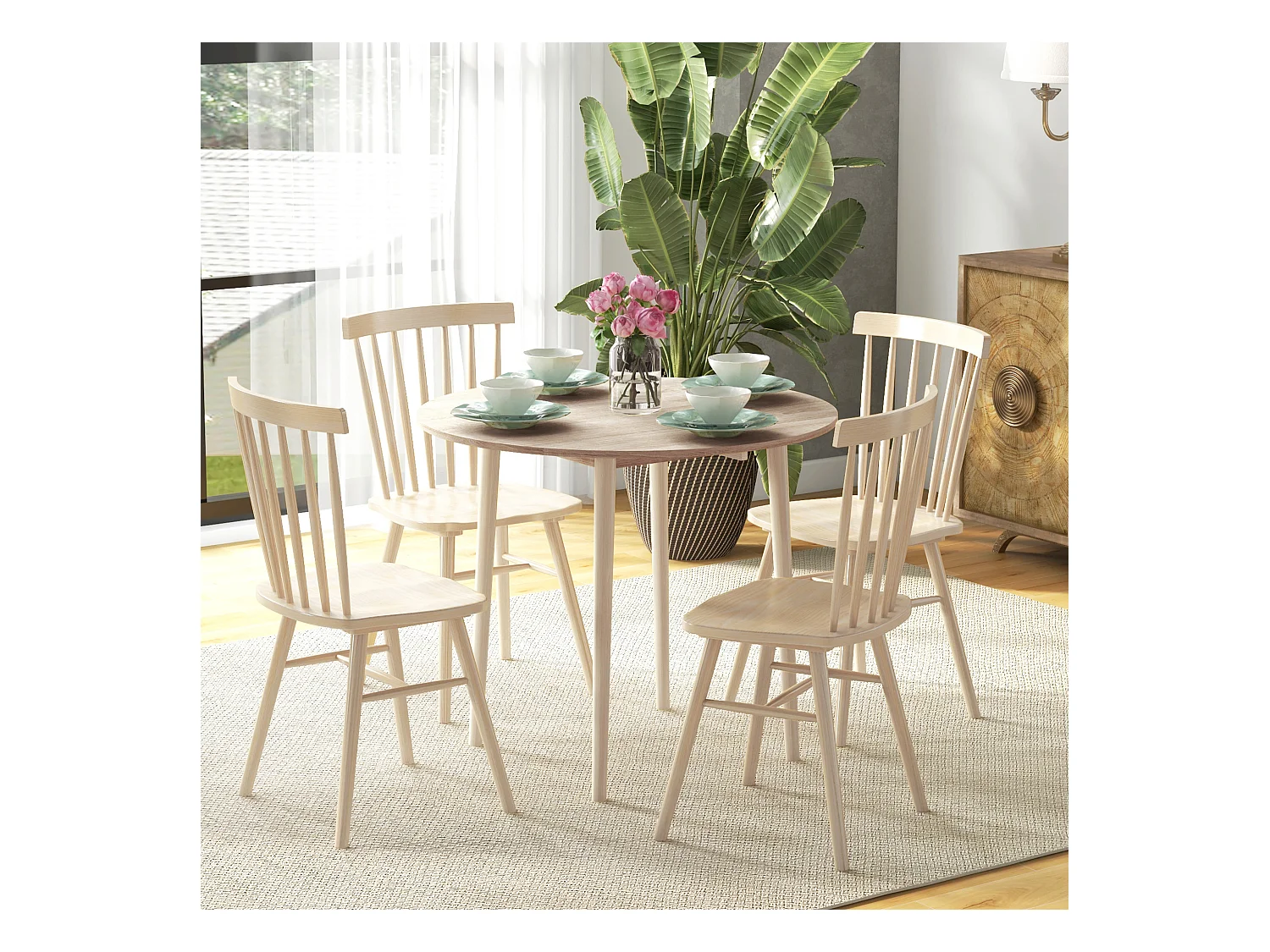 Table ronde de salle à manger cuisine pliable 2 abattants Ø 89 cm bois de pin aspect chêne clair