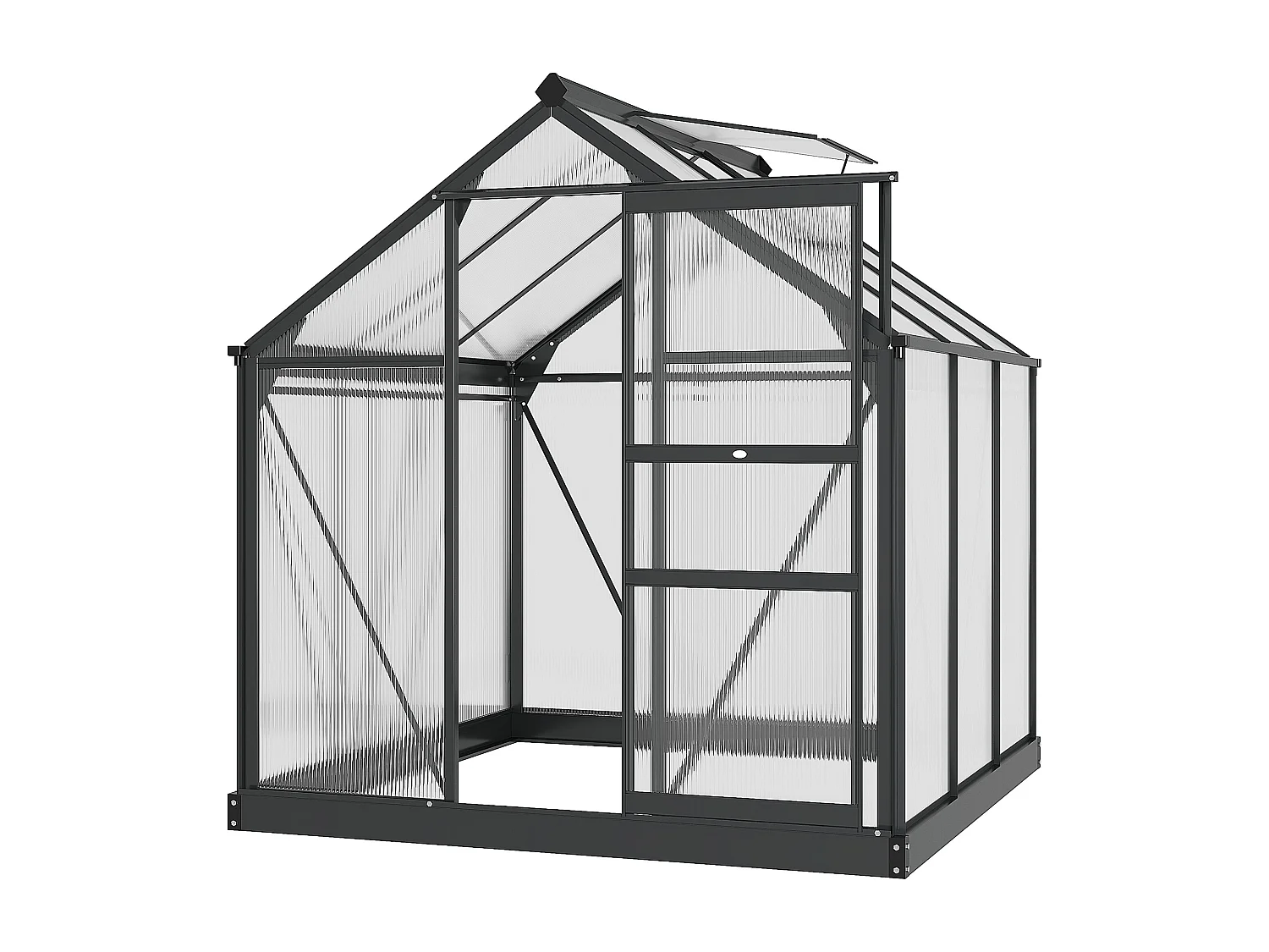 Serre de jardin aluminium polycarbonate 3,65 m² dim. 1,9L x 1,92l x 2,01H m lucarne, porte coulissante + fondation incluse alu. gris polycarbonate transparent