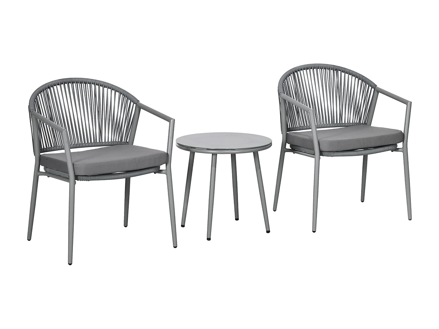 Ensemble bistrot de jardin 3 pcs 2 fauteuils table basse coussins gris