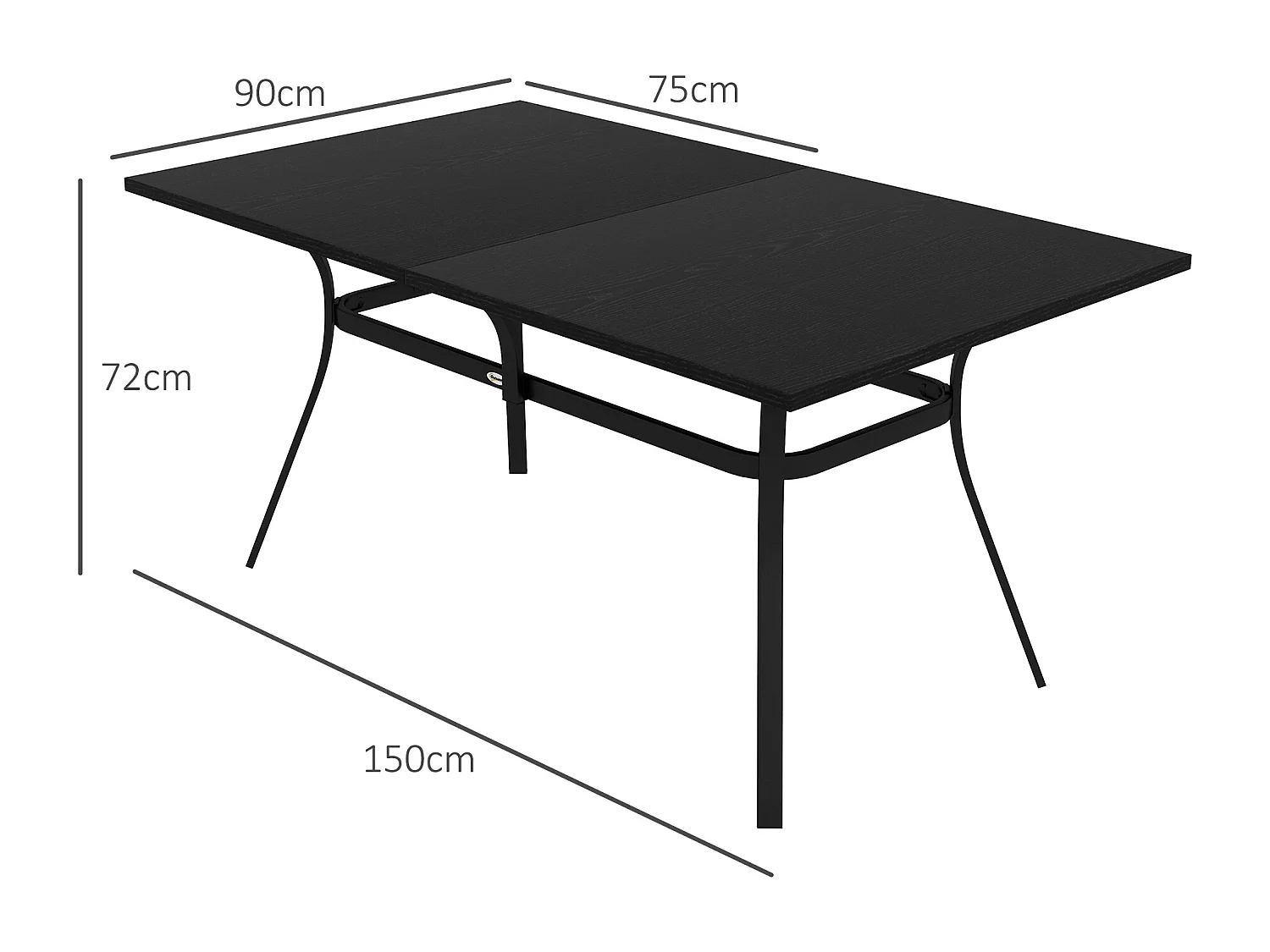 Table de jardin rectangulaire 6 personnes acier plateau aspect bois noir