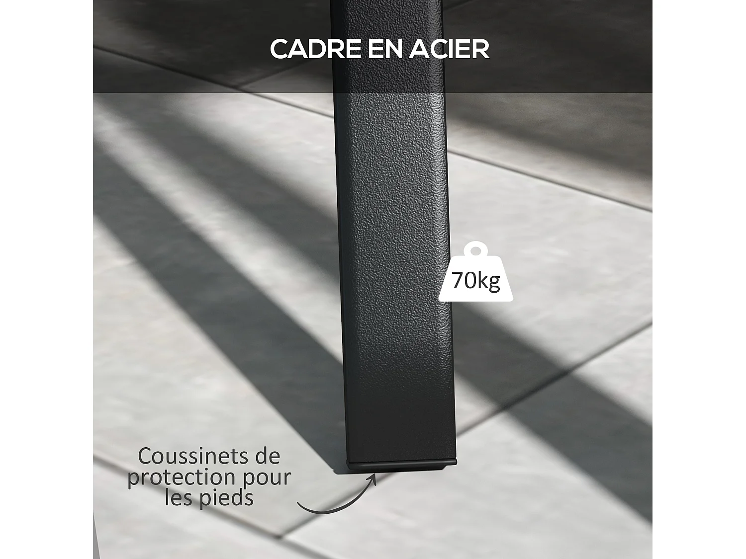 Table de jardin rectangulaire 6 personnes acier plateau aspect bois noir