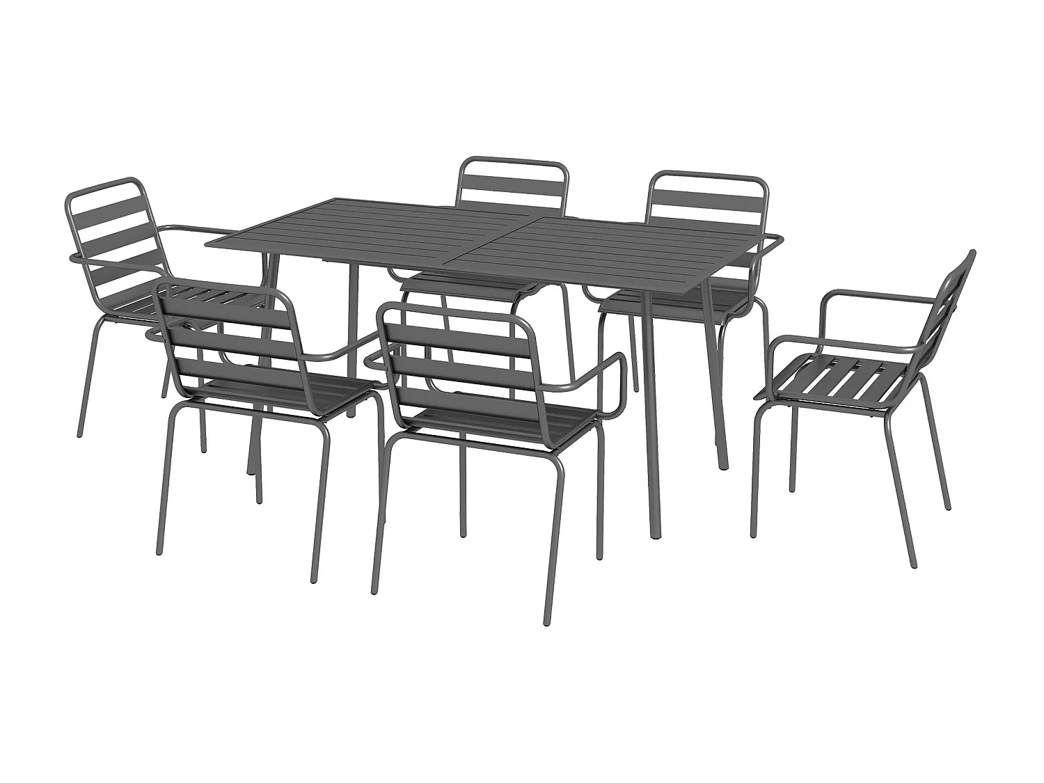 Salon de jardin 6 places 7 pièces - table à manger 6 chaises empilables - acier thermolaqué gris