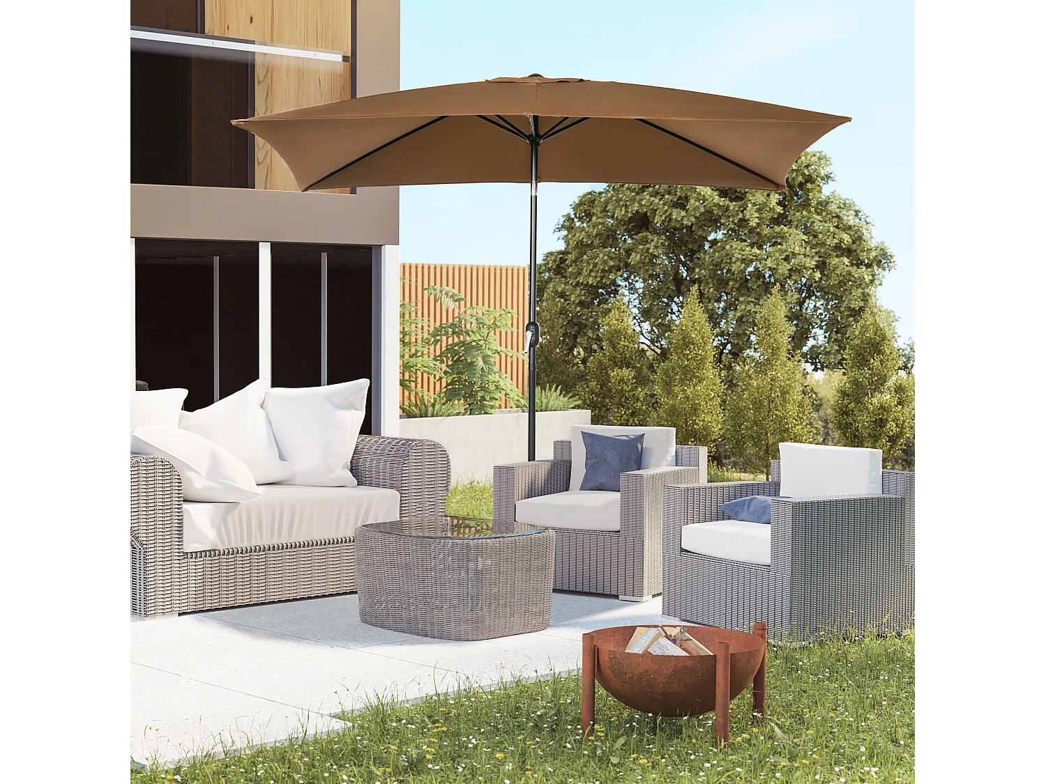 Parasol inclinable rectangulaire métal polyester haute densité 2,95L x 1,95l x 2,4H m chocolat