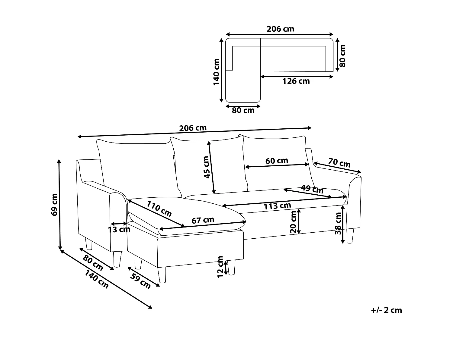 Ecksofa ELVENES Stoff Hellgrau 3-Sitzer rechtsseitig