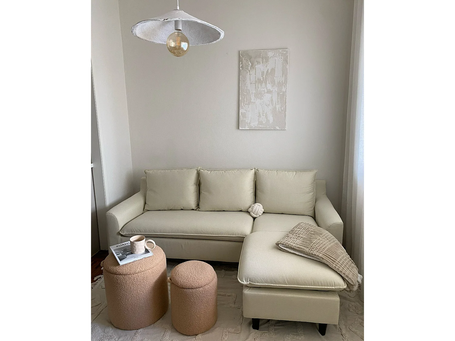 Canapé d'angle 3 places en coton beige ELVENES