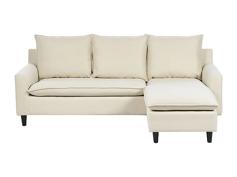 Canapé d'Angle à droite Moderne en Tissu Pieds en Bois Massif Beige Elvenes