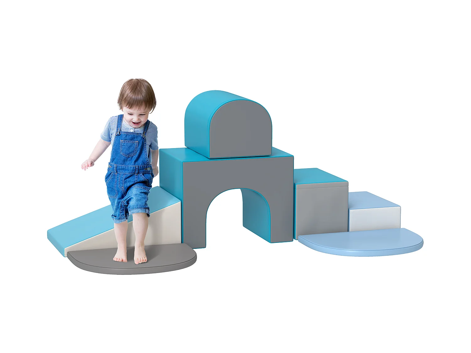 7 blocs de construction en mousse XL - modules de motricité - normes EN71-1-2-3 - mousse EPE revêtement PU gris bleu