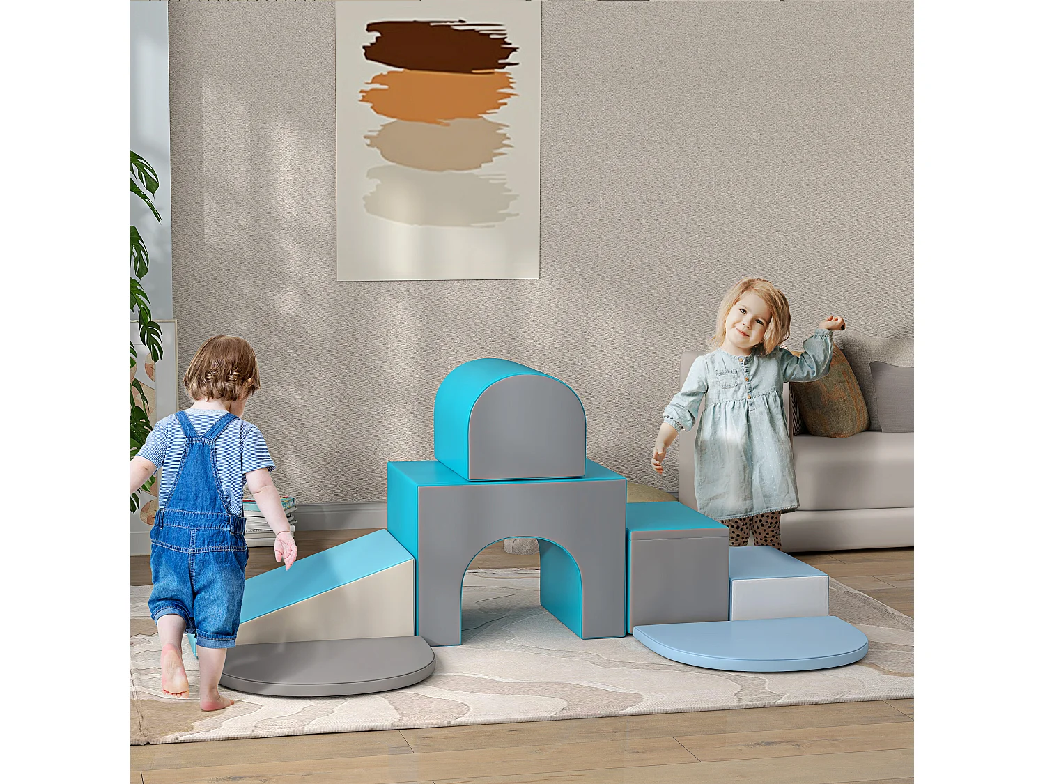 7 blocs de construction en mousse XL - modules de motricité - normes EN71-1-2-3 - mousse EPE revêtement PU gris bleu