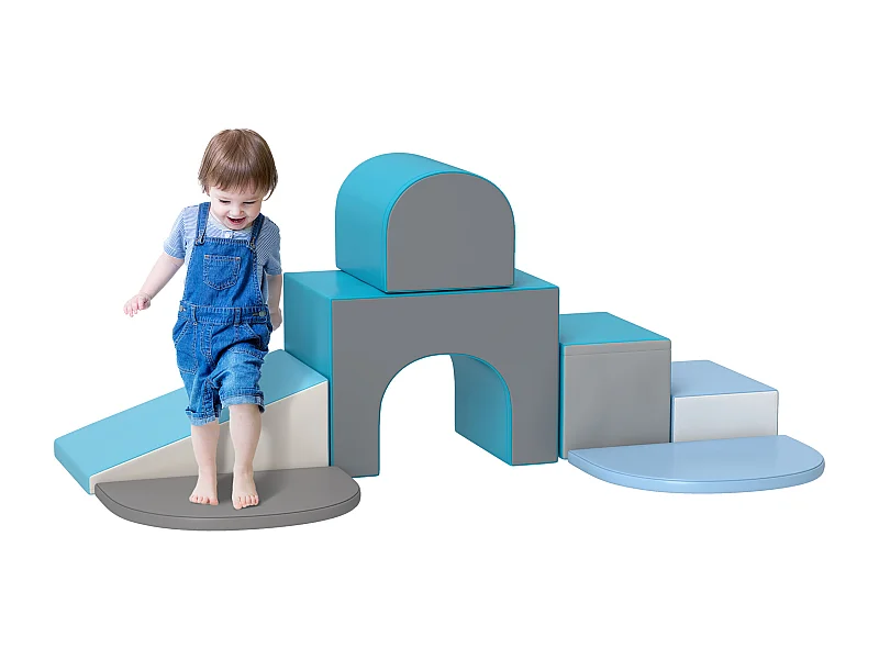 7 blocs de construction en mousse XL - modules de motricité - normes EN71-1-2-3 - mousse EPE revêtement PU gris bleu