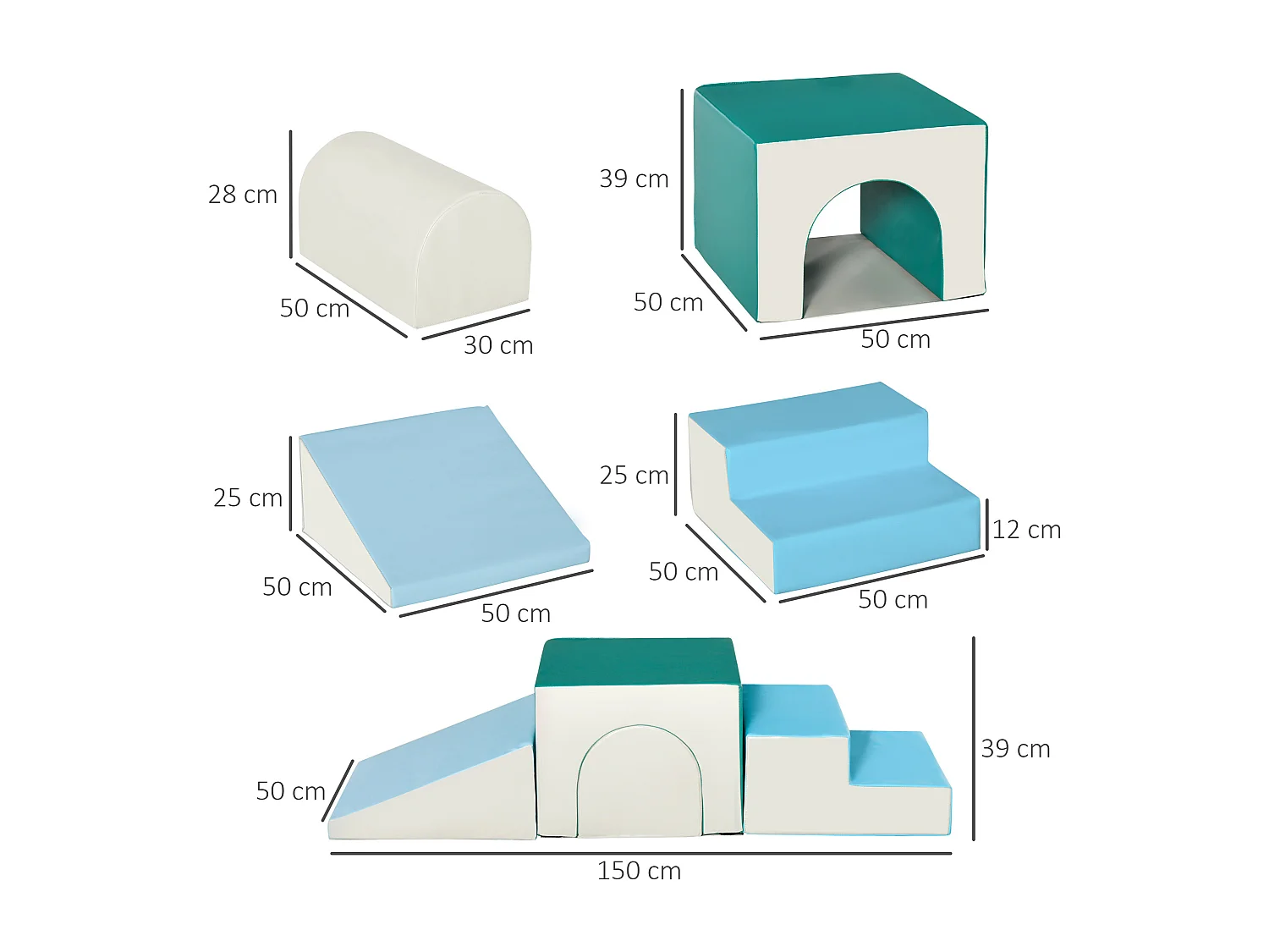 4 blocs de construction en mousse XL - modules de motricité - certifiés normes EN71-1-2-3 - mousse EPE revêtement PU gris bleu
